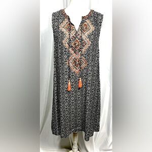Papillon Embroidered Geo Print Sleeveless Shift Dress Women M ~ Retail $219